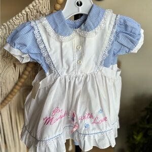 Vintage Blue Gingham & White Embroidered Baby Dress